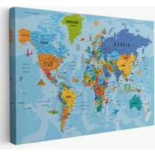 Beta Moda Hub Dünya Haritası Kanvas Tablo Son Derece Detaylı Dekoratif Okyanuslu-