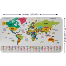 Beta Moda Hub Türkçe Ülke Bayrak Lı Eğitici Başkent Detaylı Atlası Dünya Haritası Duvar Sticker -60X105-3860
