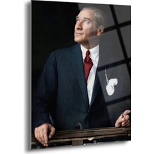 Shiny Art Atatürk Portre Cam Tablo – Siyah Beyaz Modern Duvar Dekoru - ATA018