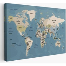 Beta Moda Hub Türkçe Dünya Haritası Kanvas Tablo Ülke Başkentli ve Okyanus Detaylı Tablo