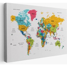 Beta Moda Hub Türkçe Dünya Haritası Dekoratif Kanvas Tablo Son Derece Detaylı