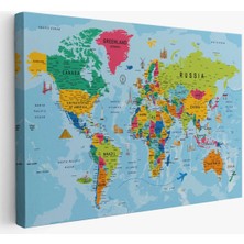 Beta Moda Hub Dünya Haritası Kanvas Tablo Son Derece Detaylı Dekoratif Okyanuslu-