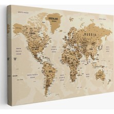 Beta Moda Hub Dünya Haritası Son Derece Ayrıntılı Eğitici Okyanuslu Dekoratif Kanvas Tablo
