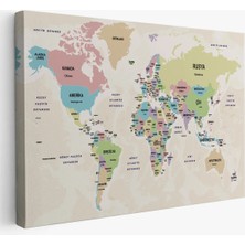 Beta Moda Hub Türkçe Dünya Haritası Kanvas Tablo Ülke Başkentli ve Okyanus Detaylı Tablo