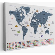 Beta Moda Hub Türkçe Dünya Haritası Ülke Bayrak ve Başkentli Kanvas Tablo