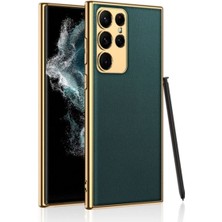 Samsung Galaxy S23 Ultra Uyumlu Kılıf Deri Görünümlü Kenarları Elektroplating Kaplama Zore Fizyon Kapak