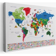 Beta Moda Hub Türkçe Dünya Haritası Ülke Bayrak ve Başkentli Kanvas Tablo