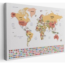 Beta Moda Hub Dünya Haritası Ülke Bayraklı ve Dekoratif Kanvas Tablo