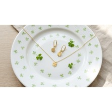 925 Ayar Papatya Silver Lazer Kesim Yonca Kolye Küpe Set.rose.gold.rodaj