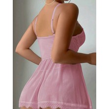 Bleu Petite Ince Askı Fırfırlı Şık Kadın Gecelik ve Külot