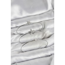 Bazarhane Gümüş Renk Zirkon Taşlı Deniz Yıldızı Model 3'lü Kadın Bileklik Kombini