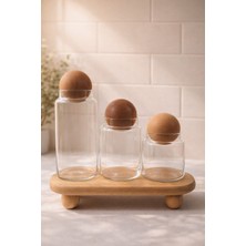  3'lü standlı top kapaklı baharat kavanozu seti