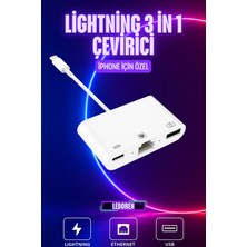 L'edoren Iphone Uyumlu Lightning 3ın1 Ethernet RJ45 ve USB Kamera Adaptörü