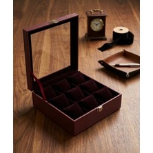 ZYC Premium 9 Yuvalı Deri Kaplama Cam Kapaklı Şık Tasarım Saat Saklama Kutusu Ebat (23X25)CM