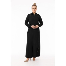 Zerenay Moda 5589 Boydan Fermuarlı Kol Ucu ve Yakası Triko Lastik Detaylı Kapişonluyeni Kutu Desen  Kapitone Ferace#26#