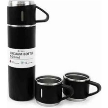 AyrStore Buğz Termos Paslanmaz Çelik Termos Siyah Renk 3 Bardaklı Termos Seti