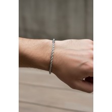 Atalya Accessory Ince Burgulu Erkek Çelik Bileklik Gümüş Renk