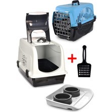 Modmio Kedi Başlangıç Seti | Karbon Filtreli Kapalı Kedi Tuvaleti + Kedi Taşıma Çantası + Çift Hazneli Mama & Su Kabı | Kürek Hediyeli