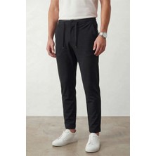 Veleno Erkek Siyah Diz Izi Yapmayan Jogger Stil Bilek Boy Dokuma Pantolon Arka Cepli