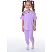 Bunny Hopp %100 Pamuk  Penye Kumaş Düğmeli Sade Terletmeyen Kız Çocuk Yazlık Pijama Takımı