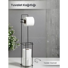 AyrStore Buğz Siyah Standlı Yedek Hazneli Tuvalet Kağıtlığı
