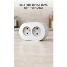 AyrStore Buğz Beyaz Ikili Topraklı Sıva Üstü Duvar Prizi - Dekoratif Elektrik Çözümü