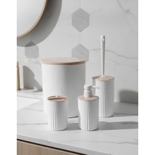 Veyla Style Beyaz 4'lü Banyo Seti-Çöp Kovası-Sıvı Sabunluk-Diş Fırçalık-Wc Fırçası