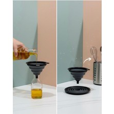 Abnturk Katlanabilir Akordiyon Huni, 1 Adet- Koyu Gri, Yer Kaplamaz Silikon Huni