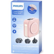 Philips Wireless Powerbank Telefon Tutuculu Seyahat Şarj Cihazı Kablosuz Şarj Power Bank Pembe