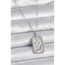 AyrStore Buğz 316L Çelik Gümüş Renk Zincir Yay Burcu Zirkon Taşlı Kadın Kolye