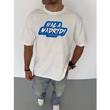 Tarz Yeri Bisiklet Yaka Baskılı Oversize T-Shirt - Beyaz -