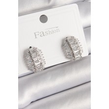 Tiklad Pirinç Gümüş Renk Zirkon Taşlı Kaplumbağa Kabuğu Model Kadın Küpe