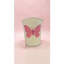 SBStrend Kelebek Doğumgünü Parti Etkinlik Temalı Tek Kullanımlık 7 Oz 100 Adet Karton Bardak