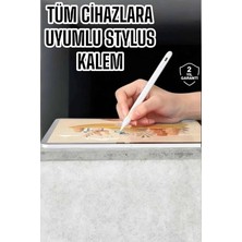 AyrStore Buğz Dokunmatik Kalem Beyaz Şarjlı Yedek Uçlu Android ve Ios Uyumlu
