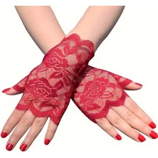 Kaia Life Kırmızı Dantel Parmaksız Kısa Eldiven