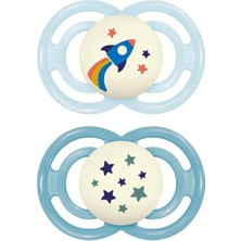 Mam Perfect Night Emzik 16+ Ay – Karanlıkta Parlayan, Ortodontik Silikon Uç, 2’li Emzik (Mavi)