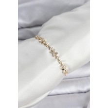 Alvo Store Buğz Gold Renk Yonca Model Zirkon Taşlı Asansörlü Kadın Bileklik