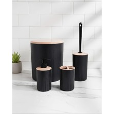 Veyla Style Siyah 4'lü Banyo Seti-Çöp Kovası-Sıvı Sabunluk-Diş Fırçalık-Wc Fırçası