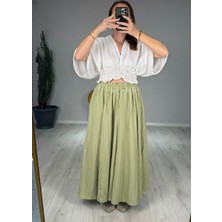 Butik Kadın Beli Lastikli Maxi Etek – Rahat Kalıp Yazlık Uzun Etek Yeşil