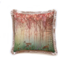 Adawall Red Mini Flowers And Gazels Yastık 45X45CM -Dolgu Boncuk Elyaf, Ulusl. Yıkama ve Solmama Sertifikası