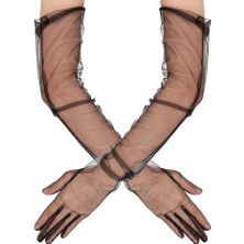 Tiklad Uzun Boy Likralı Siyah Yetişkin Mega Tül Eldiven