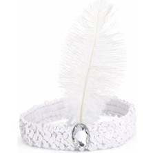 Kaia Life Beyaz Tüylü Retro Çarliston  Bandı - 70-80-90’lar Parti Tacı