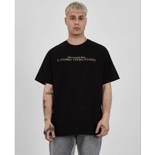 Erkek Bisiklet Yaka Baskılı Oversize T-Shirt - Siyah