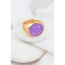 Euromoda Ayarlanabilir Gülen Yüz Tasarımlı Mor Renkli Yüzük