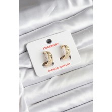 Bazarhane 14K Gold Renk Kaplama Lazer Halka cm Kadın Küpe