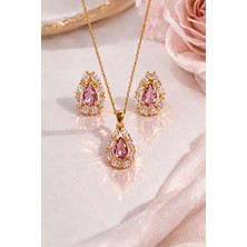 Siset Gümüş 925 Ayar  Rose  Kaplama Damla Ametist  Taşlı Ikili Gümüş Set