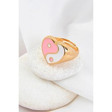 Euromoda Ayarlanabilir Pembe Beyaz Renkli Kalp Tasarımlı Yüzük