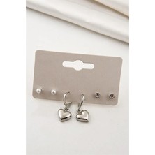 Euromoda Kalp Tasarımlı Gümüş Renkli Sallantılı Küpe