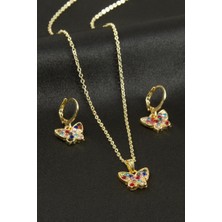 Zero Land Drnds Kelebek Taşlı Set Kolye - Sarı