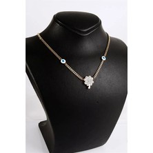 Euromoda Çelik Yonca Tasarımlı Zirkon Taşlı Gold ve Gümüş Renkleri Çelik Kolye